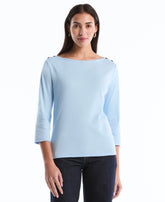 Petite Button Detail 3 4 Sleeve Top