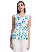 Petite Pom Floral Print Button Front Tank Top