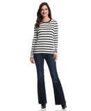 Striped Print Embellished Neck Top