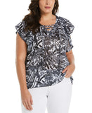 Jungle Print Lace Up Flutter Sleeve Top