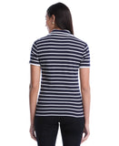 Petite Striped Contrast Trim Johnny Collar Polo