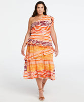 Plus Size 100 Cotton One Shoulder Ruffle Midi Dress