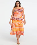 Plus Size 100 Cotton One Shoulder Ruffle Midi Dress