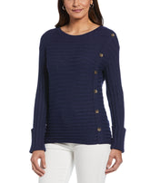 Petite Ribbed Sweater with Button Detail