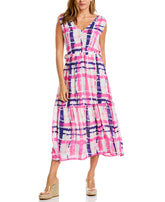 Criss Cross Print V neck Maxi Dress
