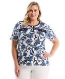Plus Size Botanical Welt Pocket Button Detail Top