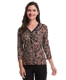 Floral Print 3 4 Puff Sleeve V Neck Top