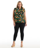 Plus Size Orange Print Ruffle Trim Polo