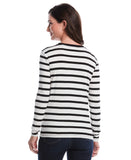 Striped Print Embellished Neck Top