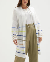 Plus Size Organic Cotton Linen Blend Striped Duster Cardigan Sweater