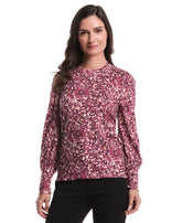 Paisley Print Puff Sleeve Crew Neck Top