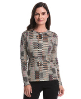 Geo Print Laced Crew Neck Top