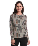 Geo Print Laced Crew Neck Top