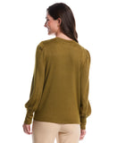 Metallic Puff Sleeve Crew Neck Top