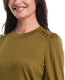 Metallic Puff Sleeve Crew Neck Top