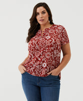 Plus Size Paisley Print Lace Up Tee