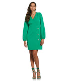 Jewel Button Surplice Dress