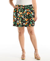 Plus Size Orange Print Horse Bit Belted Skort