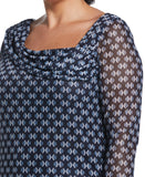 Printed Mesh Drape Neck Top