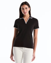 Contrast Trim Johnny Collar Polo