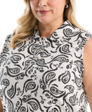 Plus Size Paisley Print Ruffle Trim Polo