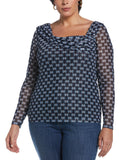 Printed Mesh Drape Neck Top