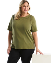 Plus Size Pom Trim Detail Top
