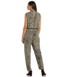 Print Smocked Neck Jumpsuit