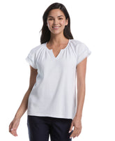 Petite Eyelet Flutter Sleeve Split Neck Top