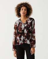 Petite Printed V Neck Ruffle Blouse