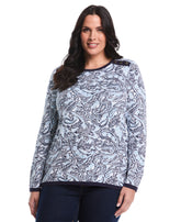 Plus Size Paisley Print Rivet Detail Sweater