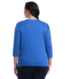 Plus Size 3 4 Puff Sleeve V Neck Top