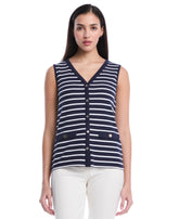 Petite Striped Button Front Tank Top
