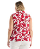 Plus Size Botanical Print Ruffle Trim Polo