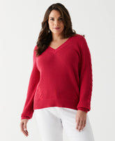 Plus Size Cable Knit V Neck Sweater