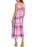 Criss Cross Print V neck Maxi Dress