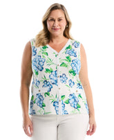 Plus Size Pom Floral Print Button Front Tank Top