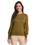Metallic Puff Sleeve Crew Neck Top
