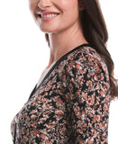 Floral Print 3 4 Puff Sleeve V Neck Top