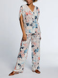 Eco Fabric Ruched Tie Sleeve V Neck Top