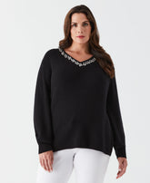 Plus Size Embellished V Neck Sweater
