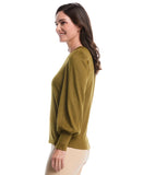 Metallic Puff Sleeve Crew Neck Top