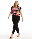 Plus Size Tropical Print Ruffle Top
