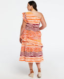 Plus Size 100 Cotton One Shoulder Ruffle Midi Dress