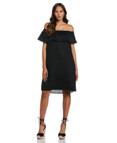 Off the Shoulder Ruffle Linen Dress