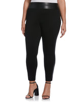 Faux Leather Trimmed Pull On Pant