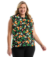 Plus Size Orange Print Ruffle Trim Polo