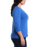 Plus Size 3 4 Puff Sleeve V Neck Top
