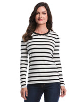 Striped Print Embellished Neck Top