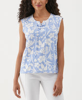 Tropical Print Lace Up Tank Top